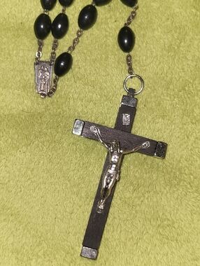 Black Ebony Wood Rosary Italy Stamped